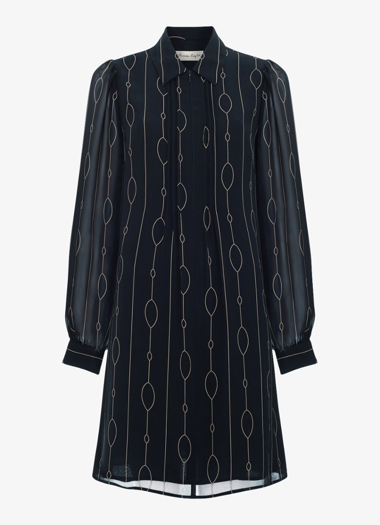 Phase Eight Dames Candice midi blousejurk met grafische print in de kleur Zwart