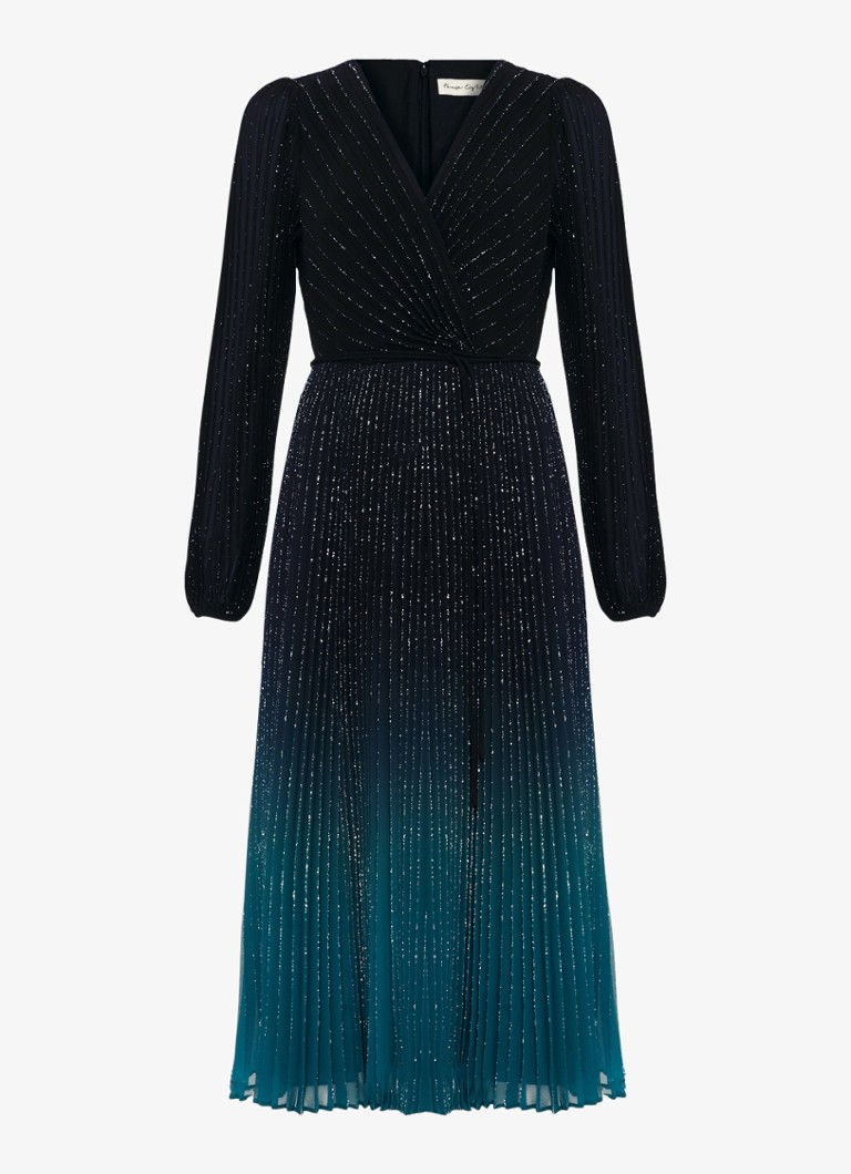 Phase Eight Dames Simara midi jurk met strass en plooien in de kleur Donkerblauw