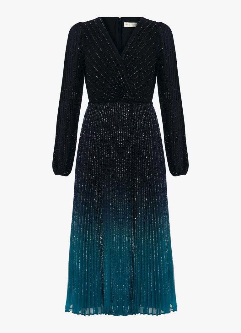Phase Eight Dames Petite Simara maxi jurk met strass en plooien in de kleur Donkerblauw