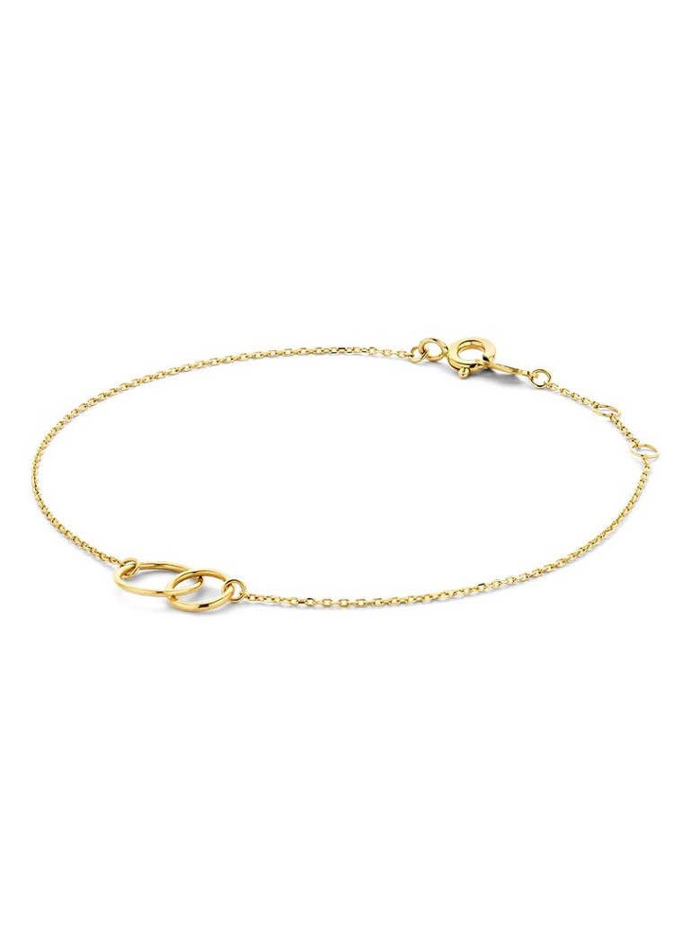 Jackie 14K Gold Dames Double Trouble Circle schakelarmband van 14 karaat geelgoud