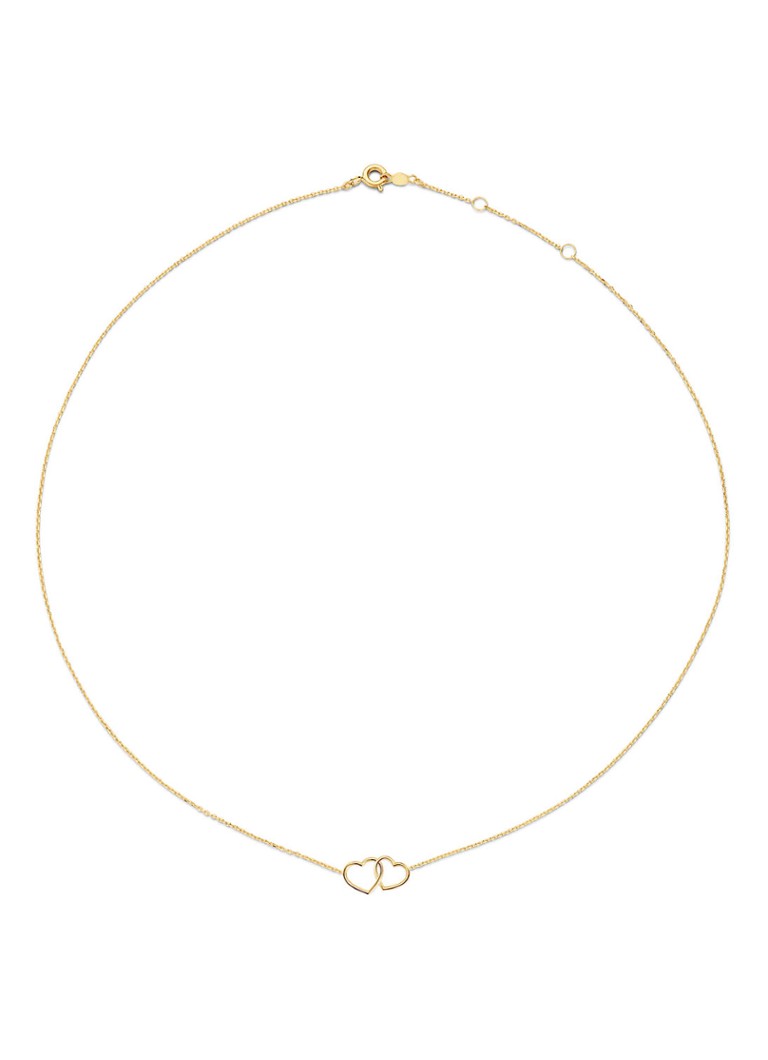 Jackie 14K Gold Dames Double Heart ketting van 14 karaat geelgoud in de kleur Geelgoud, maat: 1 size