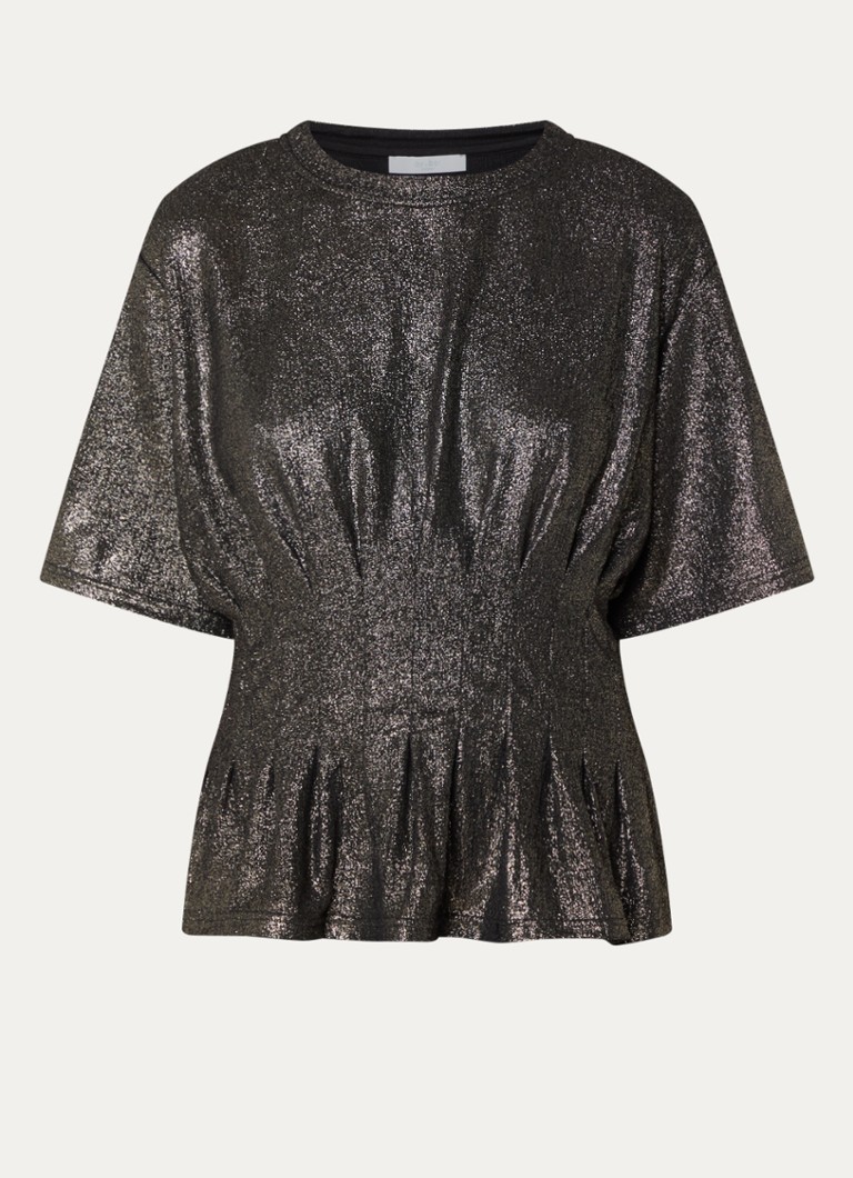 By-bar Dames Diva top met peplum en lurex in de kleur Goud, maat: L
