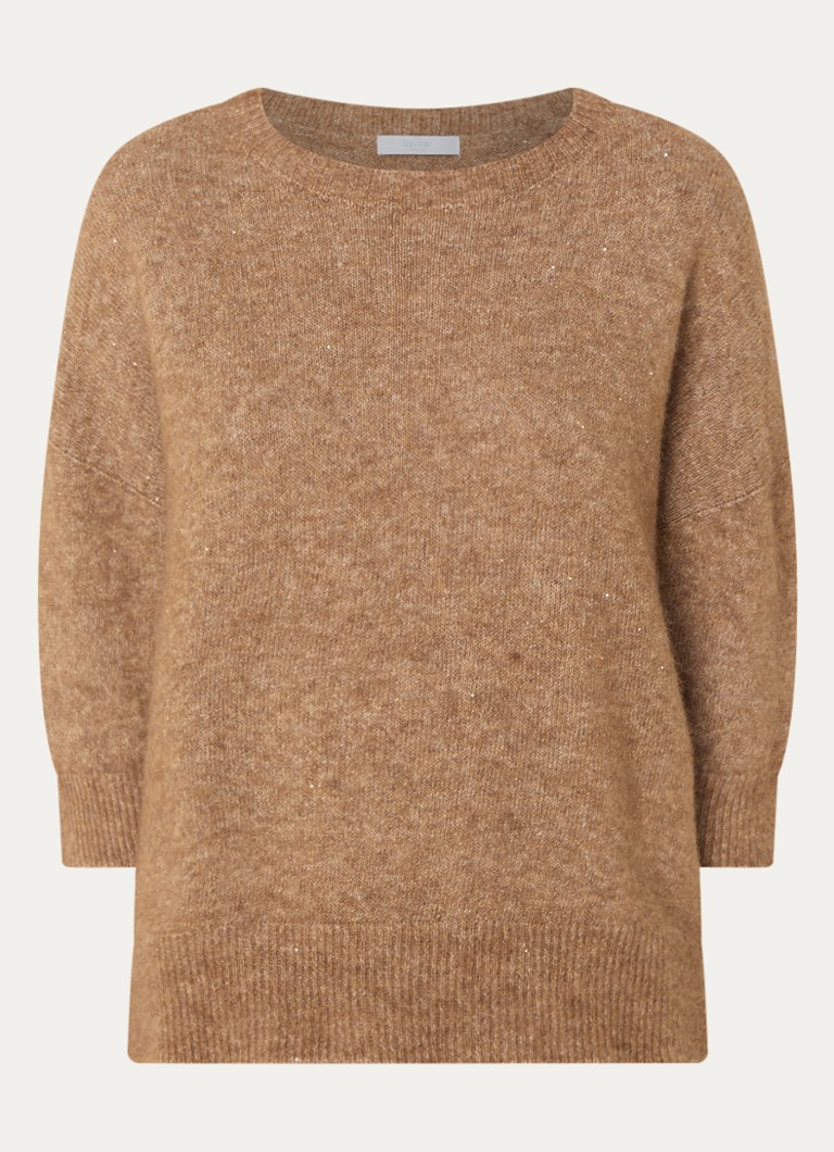 By-bar Dames Molly Sparkle pullover in alpacawolblend met lurex in de kleur Camel, maat: L