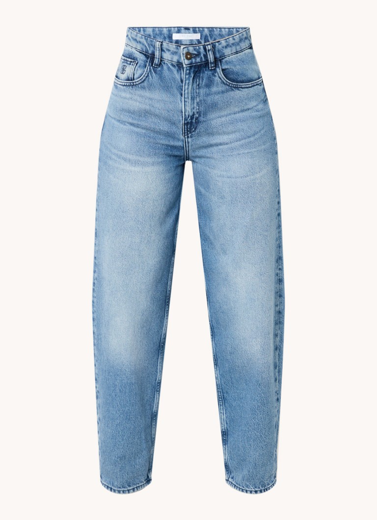 By-bar Dames Lew high waist mom jeans met medium wassing in de kleur Indigo, maat: XL
