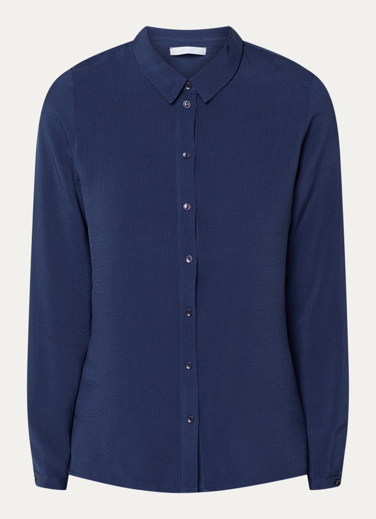 By-bar Dames Donna blouse met kraag in de kleur Donkerblauw, maat: XS