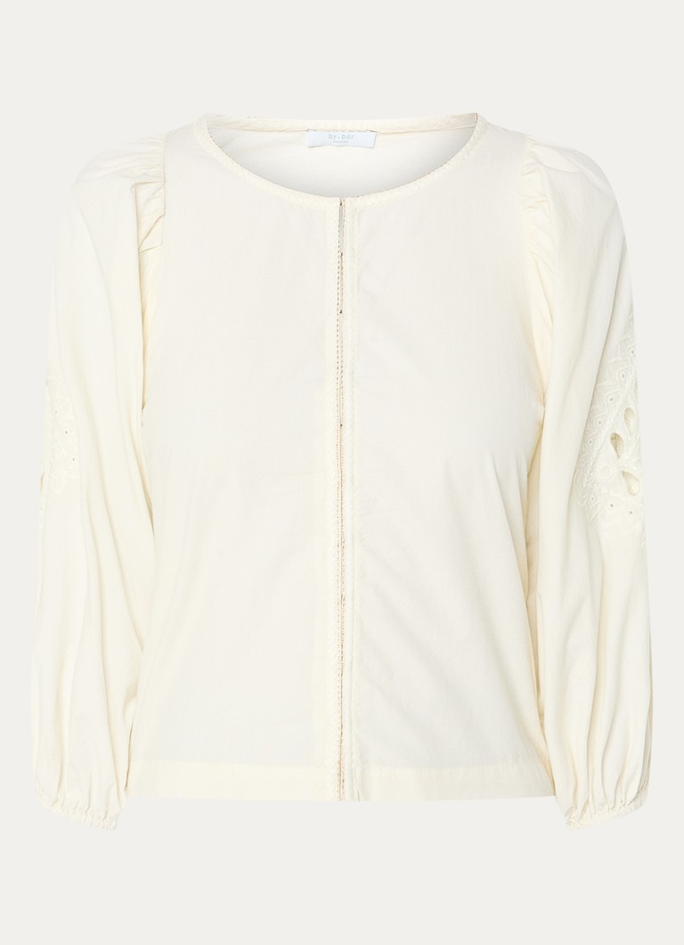 By-bar Dames Rae blouse met broderie in de kleur Ivoor, maat: L