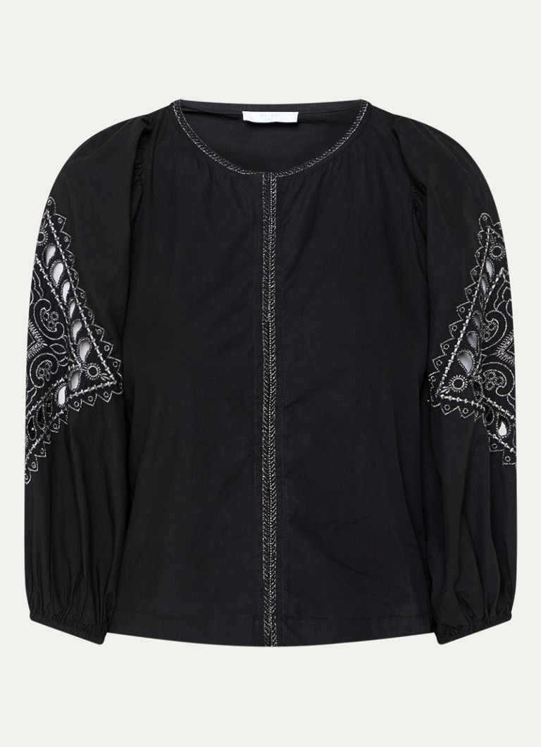 By-bar Dames Rae tuniek met broderie en lurex in de kleur Zwart, maat: M
