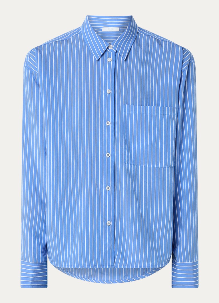 By-bar Dames Lise blouse met streepprint en borstzak in de kleur Blauw, maat: XL