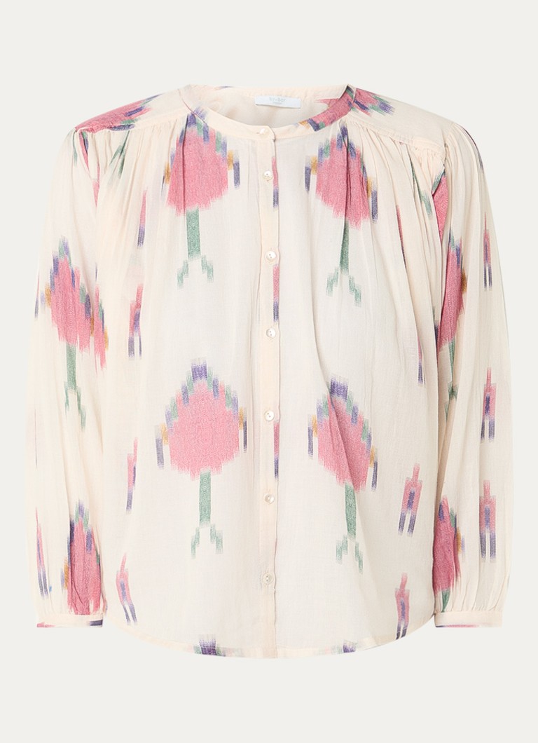 By-bar Dames Tara semi-transparante blouse met print in de kleur Gebroken wit, maat: S
