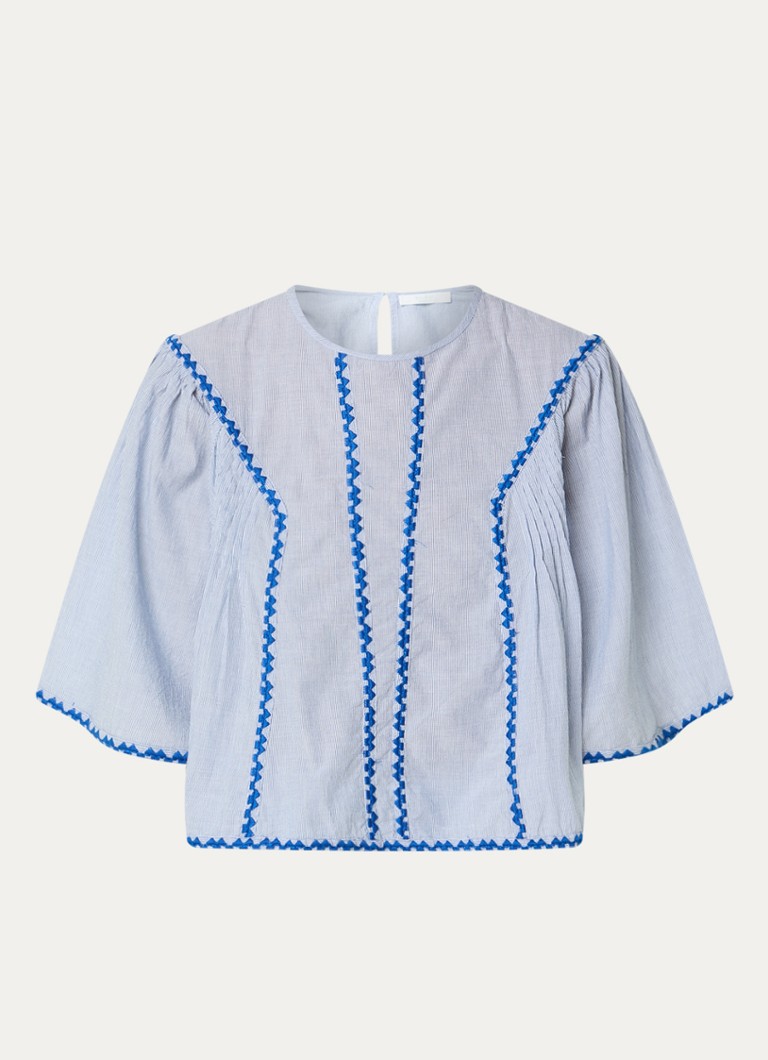 By-bar Dames Davin tuniek met streepprint en borduring in de kleur Blauw, maat: L