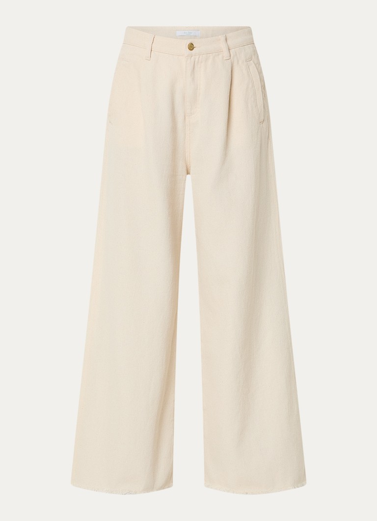 By-bar Dames Lux high waist wide fit broek met steekzakken in de kleur Creme, maat: M
