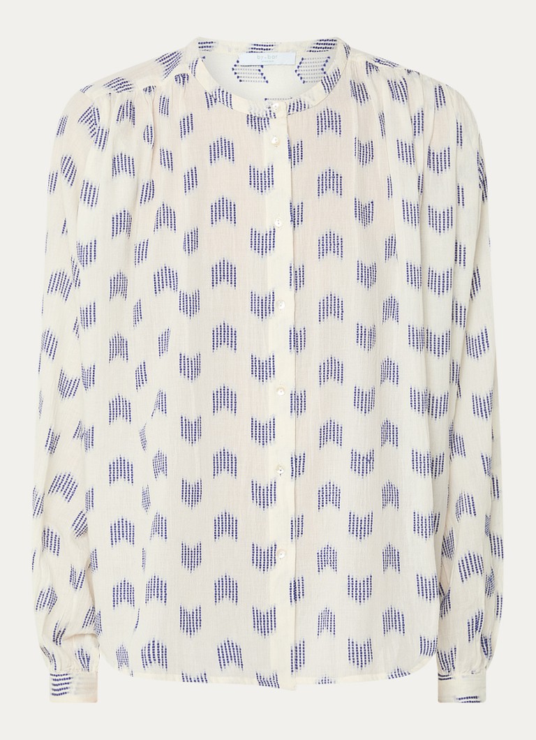 By-bar Dames Nyka blouse met print in de kleur Gebroken wit, maat: XL