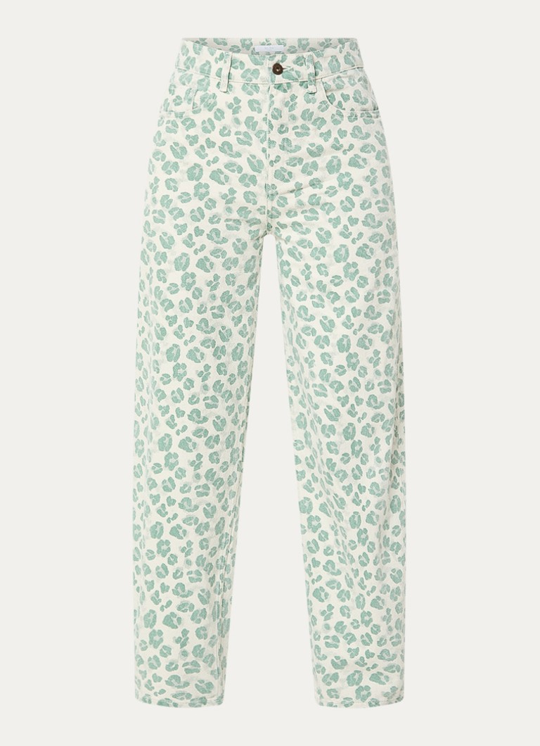 By-bar Dames Lew high waist tapered jeans met panterprint in de kleur Lichtgroen, maat: XL