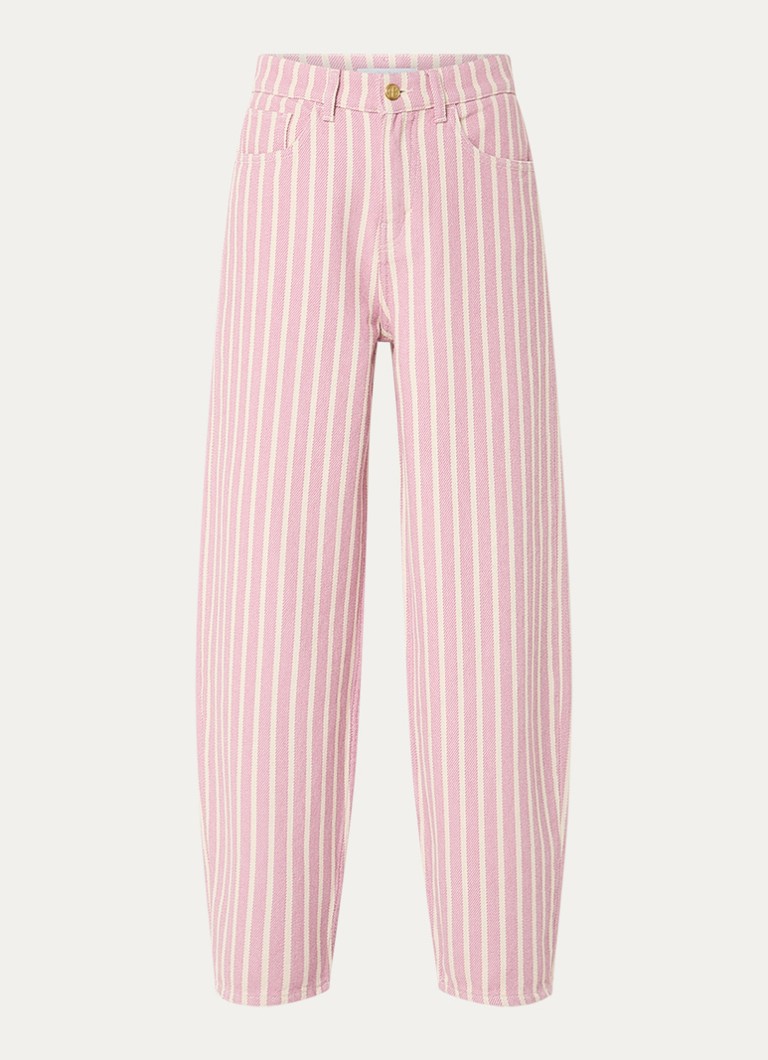 By-bar Dames Lew high waist straight fit broek met streepprint in de kleur Roze, maat: S