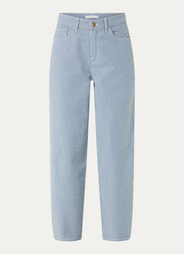By-bar Dames Lew high waist straight fit broek met streepprint in de kleur Blauw, maat: XS