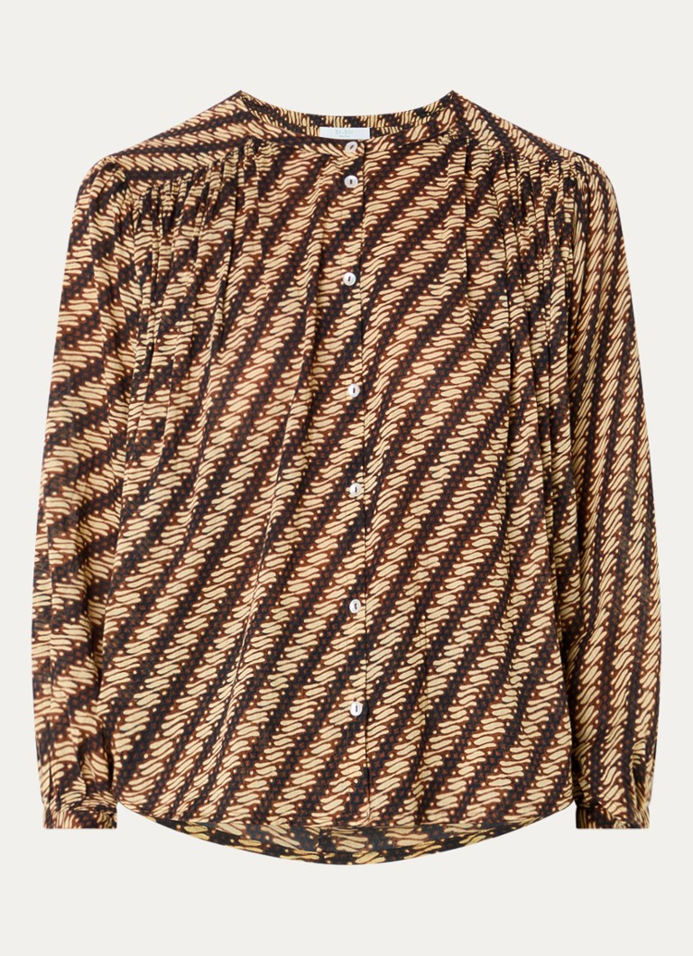 By-bar Dames Becky blouse met print in de kleur Bruin, maat: XS