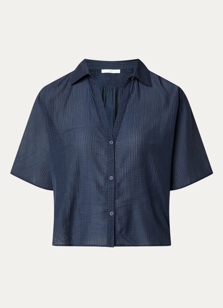 By-bar Dames Kick semi-transparante blouse met structuur in de kleur Donkerblauw, maat: L