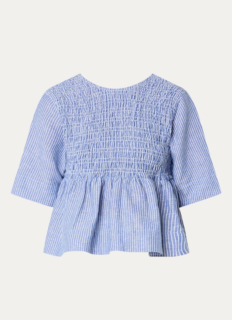 By-bar Dames Runa tuniek met smockwerk en streepprint in de kleur Lichtblauw, maat: M