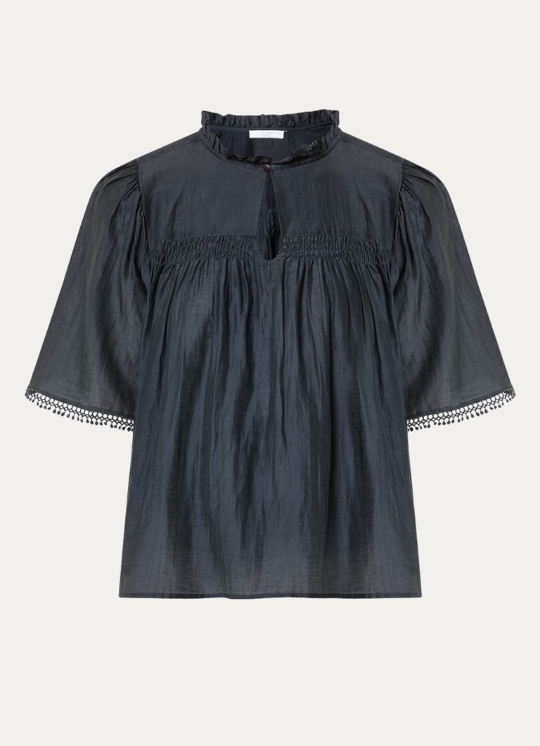 By-bar Dames Sanne tuniek in zijdeblend met vlindermouw in de kleur Antraciet, maat: XS