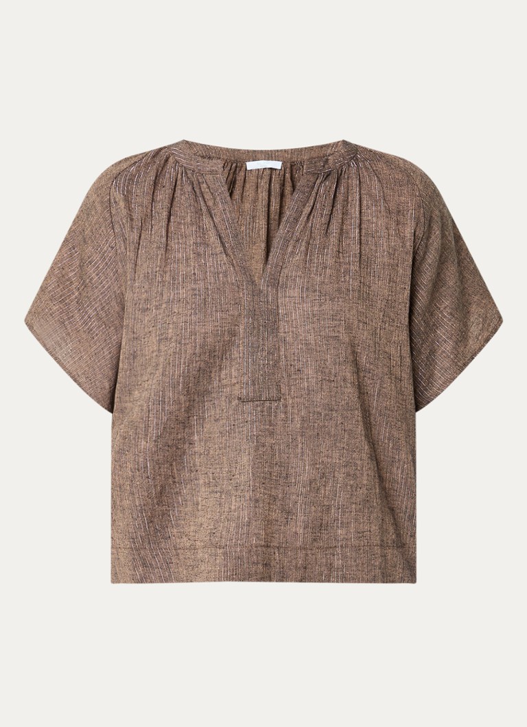 By-bar Dames Vina tuniek met lurex en V-hals in de kleur Lichtbruin, maat: XS