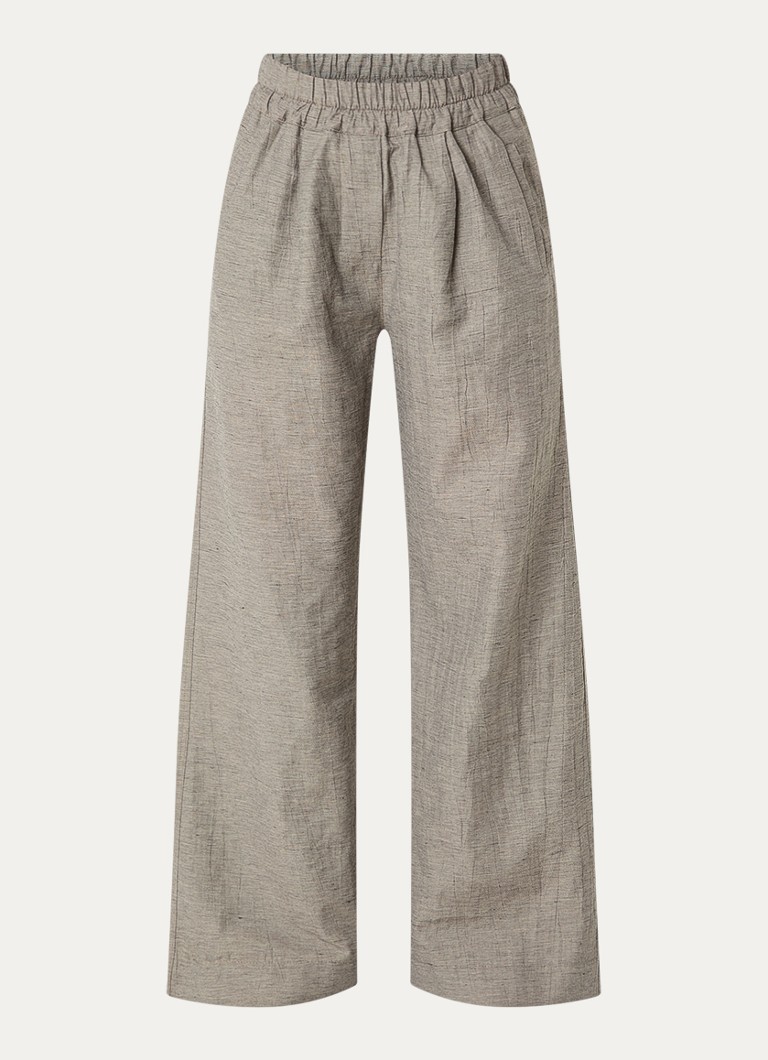 By-bar Dames Benji high waist wide fit pantalon in linnenblend met steekzakken in de kleur Grijs, maat: XL