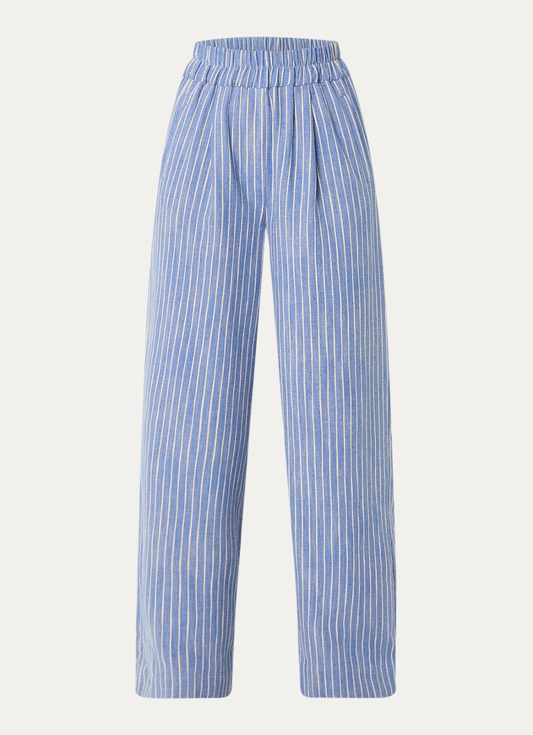By-bar Dames Benji high waist loose fit pantalon met streepprint in de kleur Blauw, maat: L