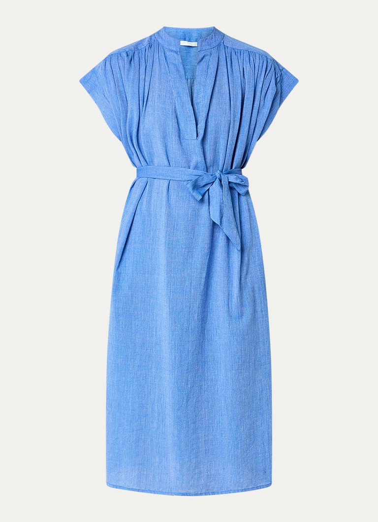 By-bar Dames Bodin midi tuniekjurk met strikceintuur en steekzakken in de kleur Blauw, maat: M