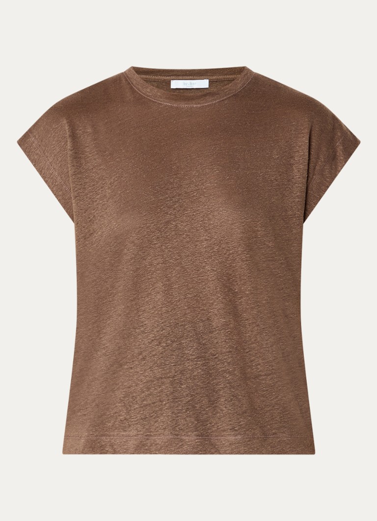 By-bar Dames Mason T-shirt van linnen in de kleur Bruin, maat: XL