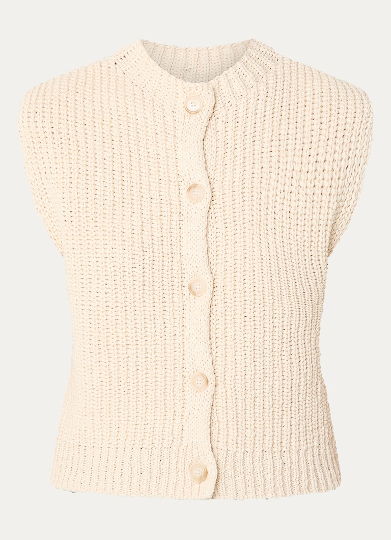 By-bar Dames Fijngebreid gilet met ribstructuur in de kleur Beige, maat: M