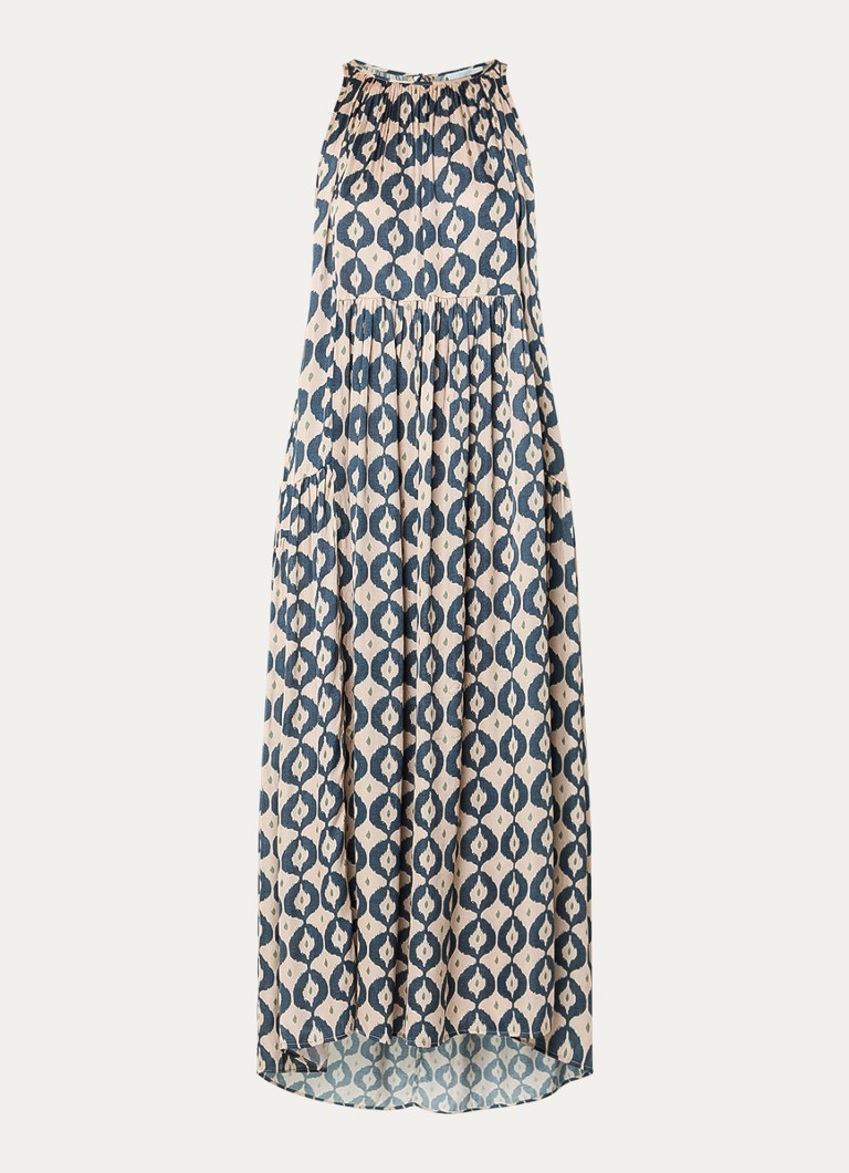 By-bar Dames Peggy maxi jurk met print en steekzakken in de kleur Creme, maat: S