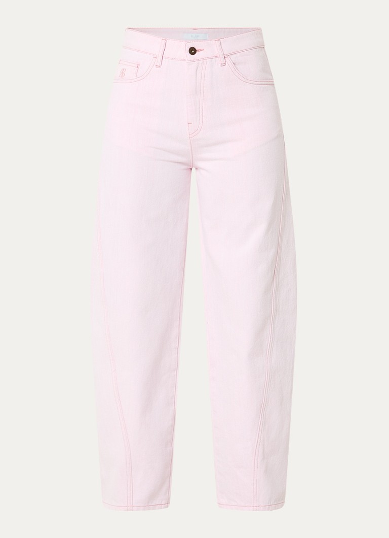 By-bar Dames Begum high waist straight leg jeans met gekleurde wassing in de kleur Lichtroze, maat: XL