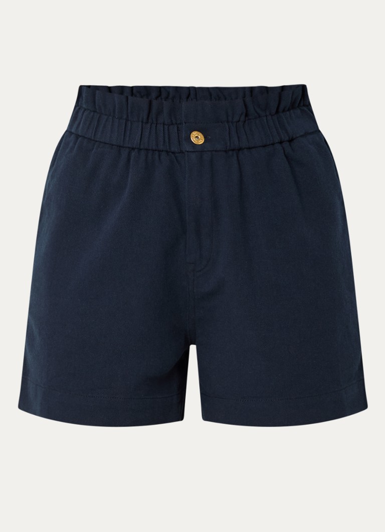 By-bar Dames Leon high waist straight fit korte broek met steekzakken in de kleur Donkerblauw, maat: L