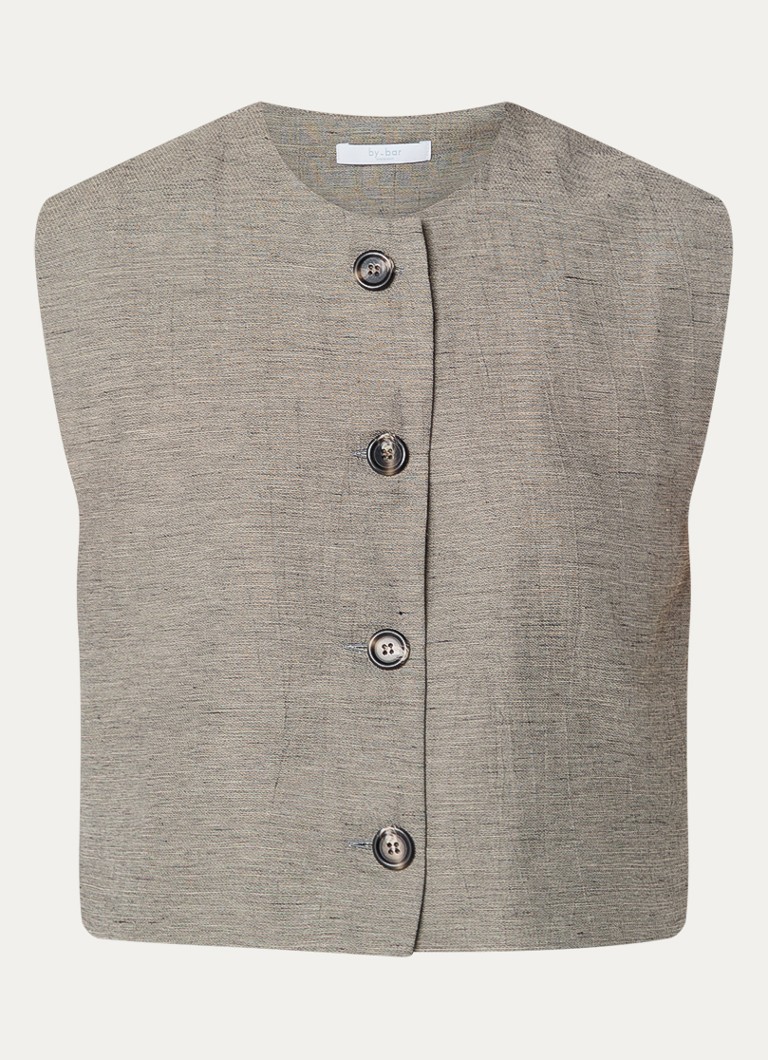 By-bar Dames Nori gilet in linnenblend in de kleur Grijs, maat: S