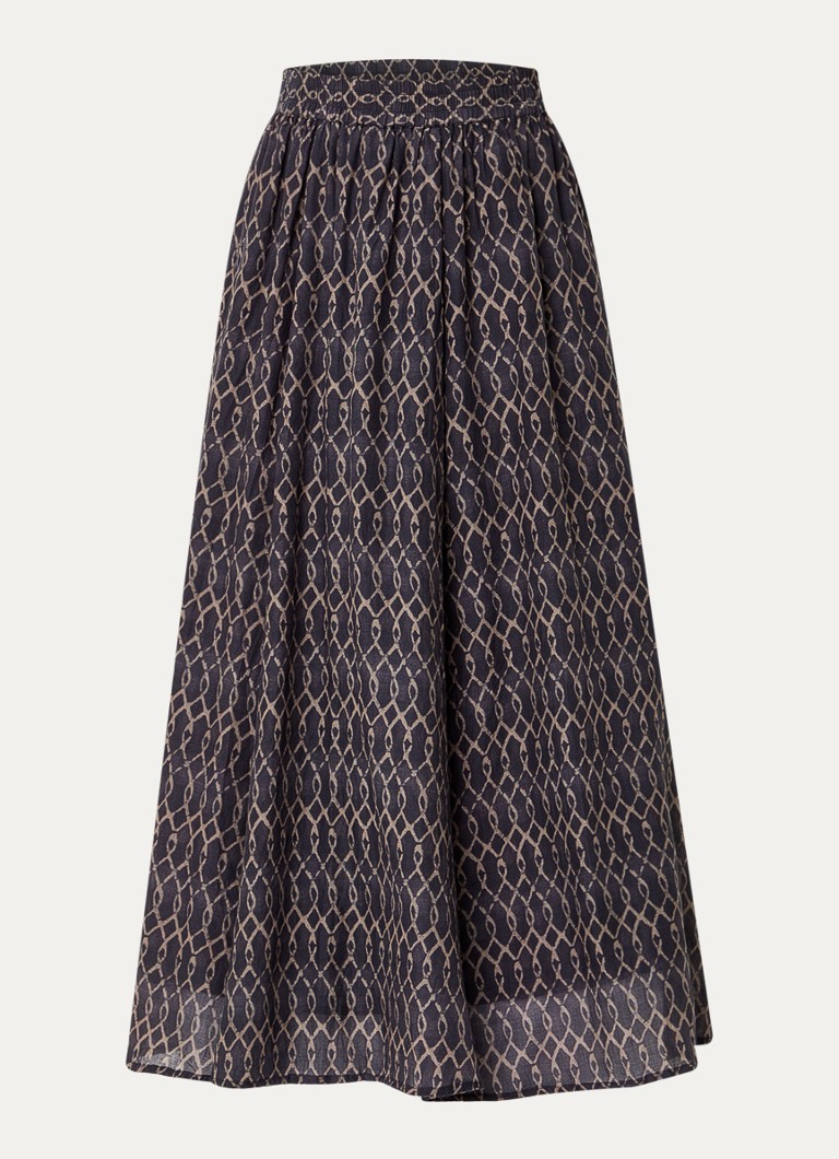 By-bar Dames Ruby midi rok met print in de kleur Antraciet, maat: S