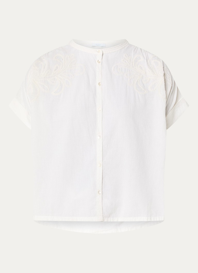 By-bar Dames Ally blouse met borduring in de kleur Gebroken wit, maat: L