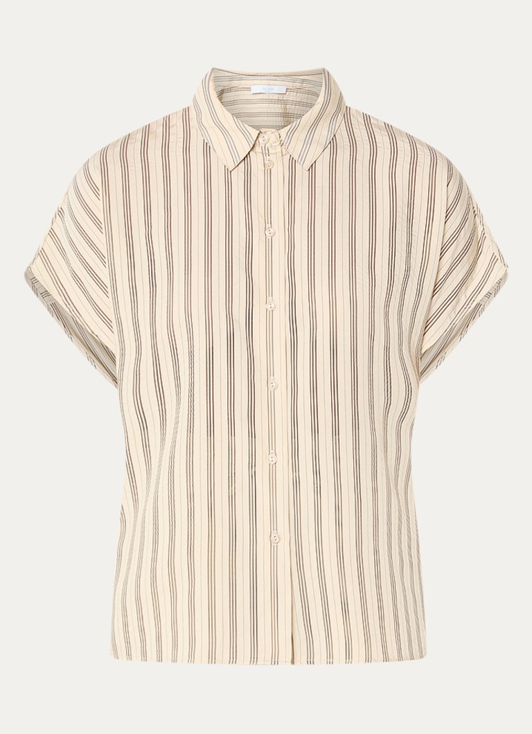 By-bar Dames Barley blouse met streepprint in de kleur Vanillegeel, maat: L