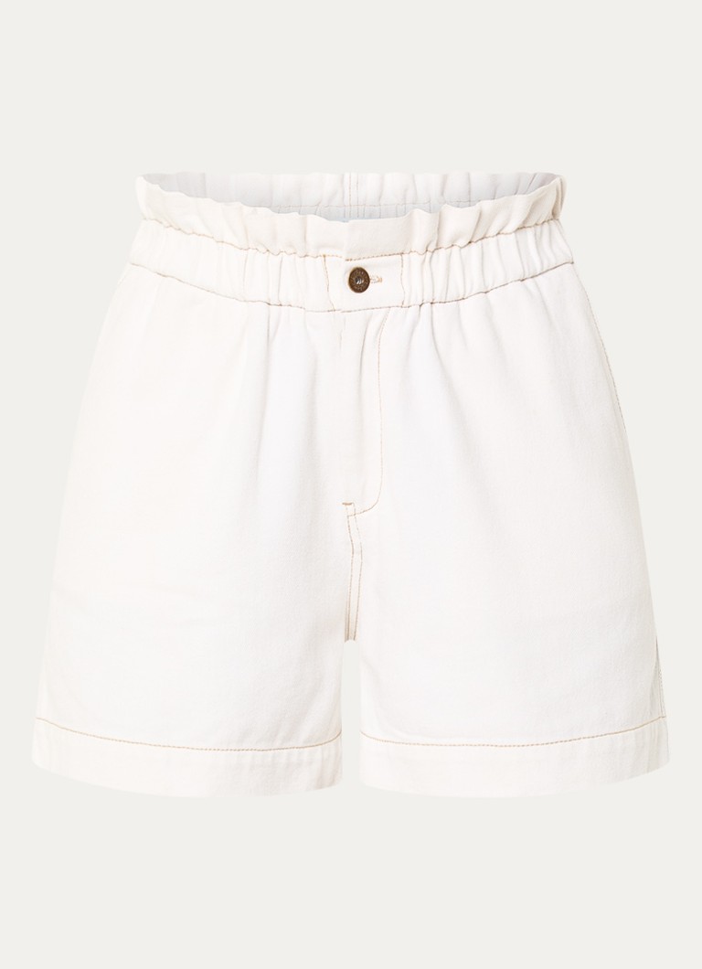 By-bar Dames Leon high waist straight leg korte broek van denim met gekleurde wassing in de kleur Gebroken wit, maat: L