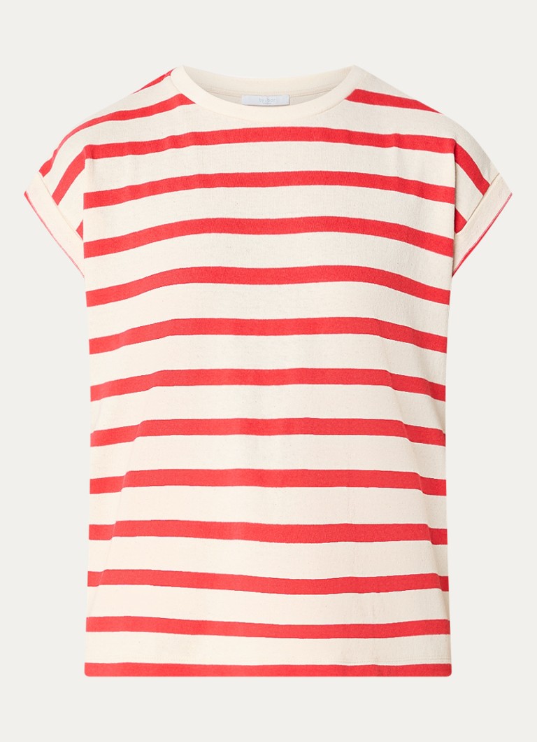 By-bar Dames Tobi top met streepprint in de kleur Rood, maat: L