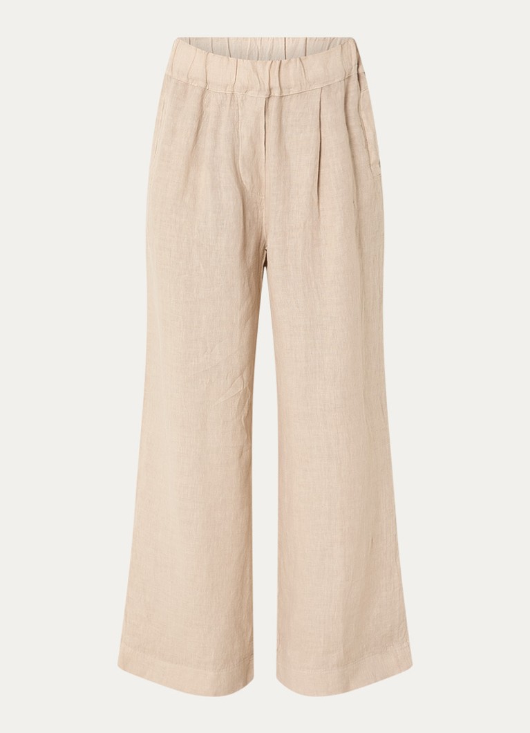 By-bar Dames High waist wide fit broek van linnen met steekzakken in de kleur Beige, maat: S