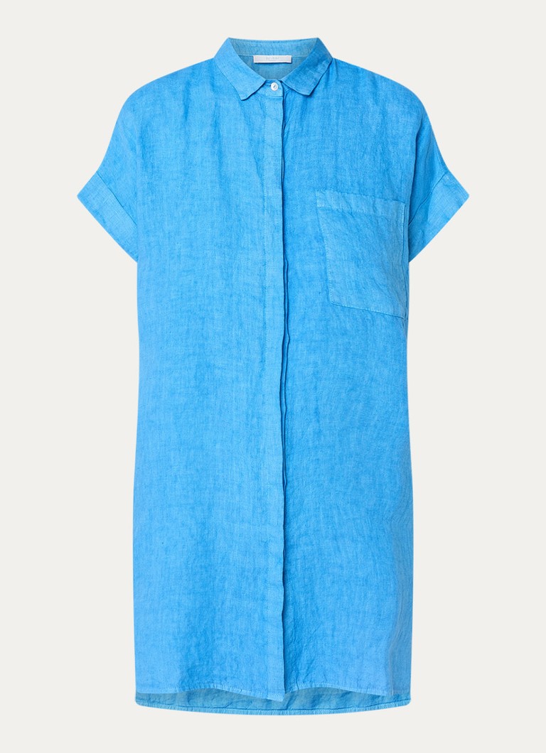 By-bar Dames Hella mini blousejurk van linnen met steekzakken in de kleur Blauw, maat: XS
