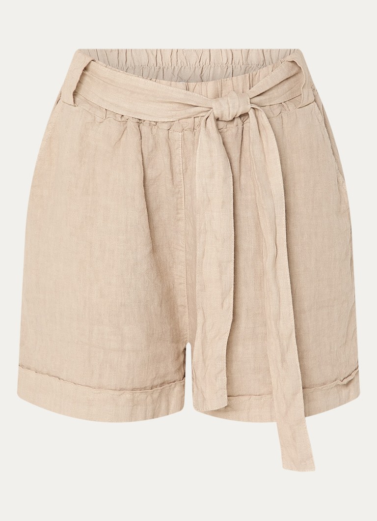 By-bar Dames June high waist straight fit korte broek van linnen in de kleur Beige, maat: XS