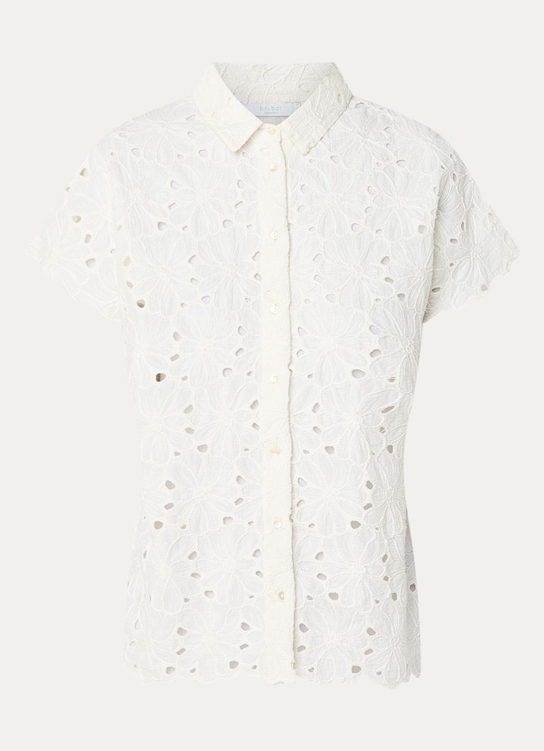By-bar Dames Karly blouse met broderie in de kleur Gebroken wit, maat: M