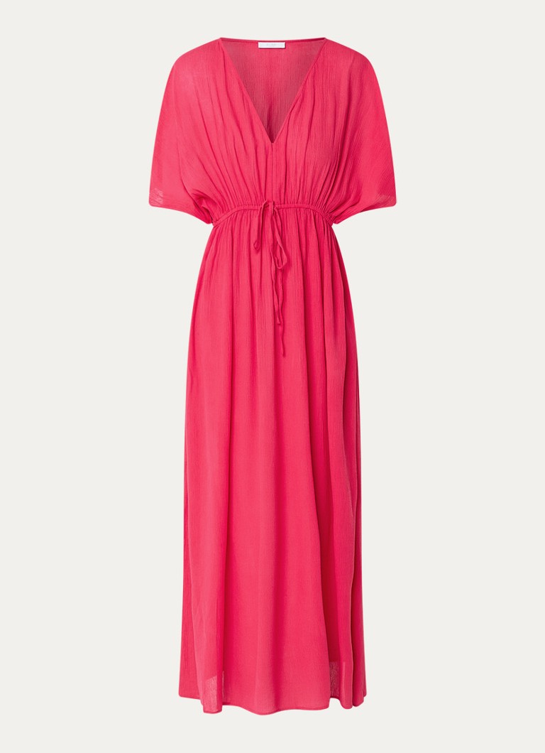 By-bar Dames Maxi jurk met V-hals en vlindermouw in de kleur Donkerroze, maat: ONE SIZE