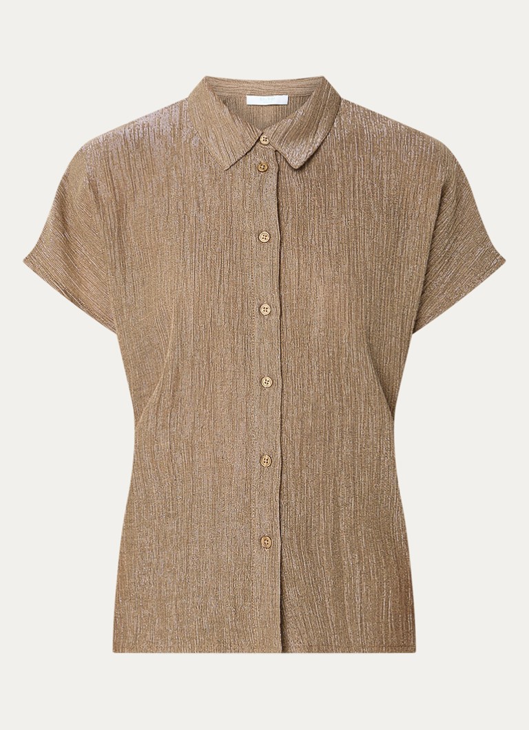 By-bar Dames Barley semi-transparante blouse met ribstructuur en lurex in de kleur Goud, maat: XL