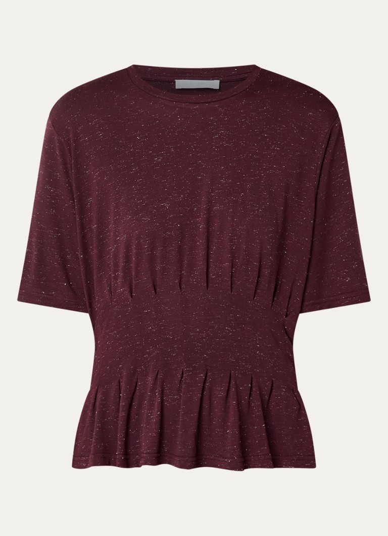 By-bar Dames Diva T-shirt met plooidetail en lurex in de kleur Bordeauxrood, maat: XL