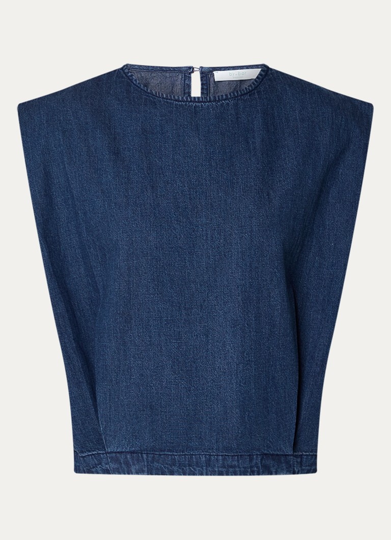 By-bar Dames Ginza top van denim in de kleur Indigo, maat: S