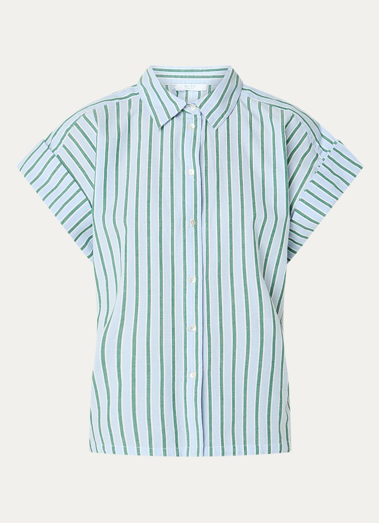 By-bar Dames Pixie Sea blouse met streepprint en vlindermouw in de kleur Lichtblauw, maat: M