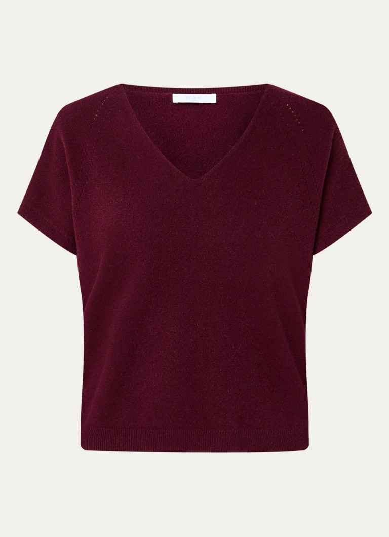 By-bar Dames Sil fijngebreide pullover van merino wol in de kleur Bordeauxrood, maat: XL