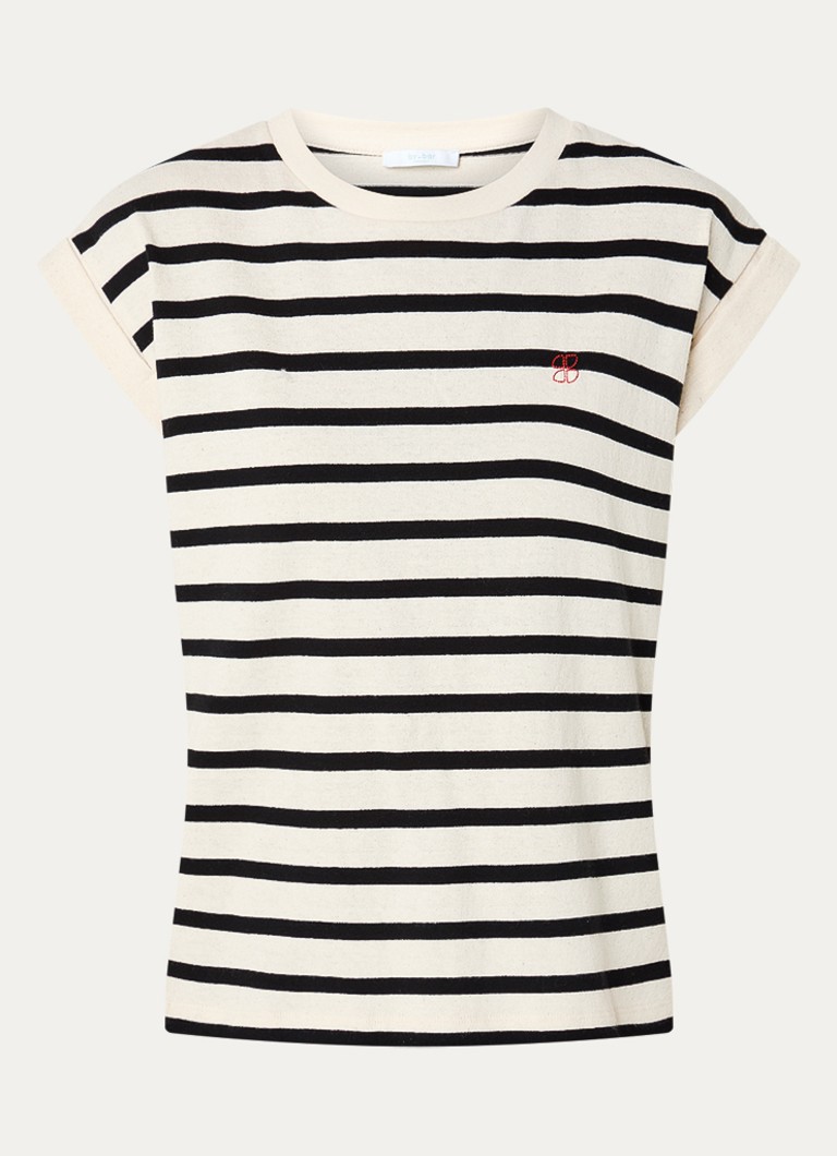 By-bar Dames Tobi fijngebreide top met streepprint in de kleur Creme, maat: M