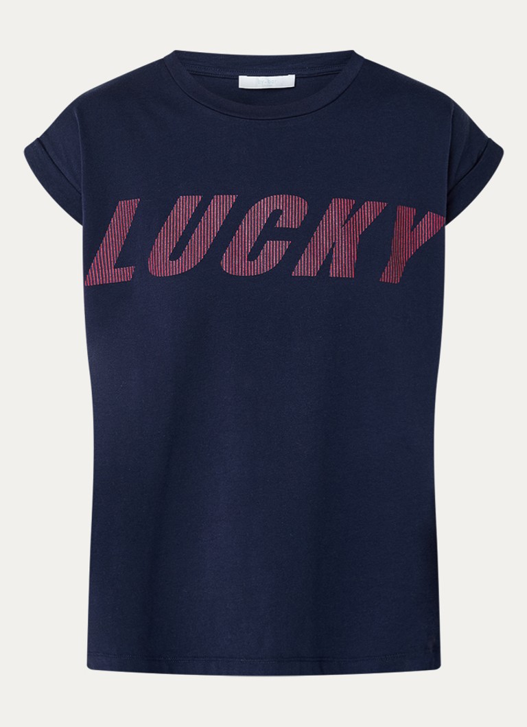 By-bar Dames Tobi T-shirt met print in de kleur Donkerblauw, maat: XL